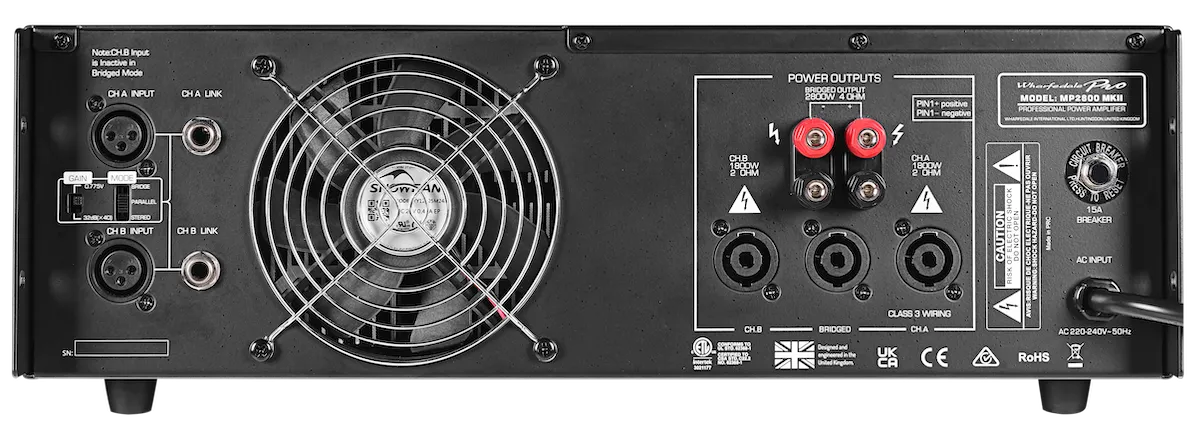 Các kết nối phía sau Wharfedale Pro MP 2800 MK II. Ảnh: Wharfedale Pro.